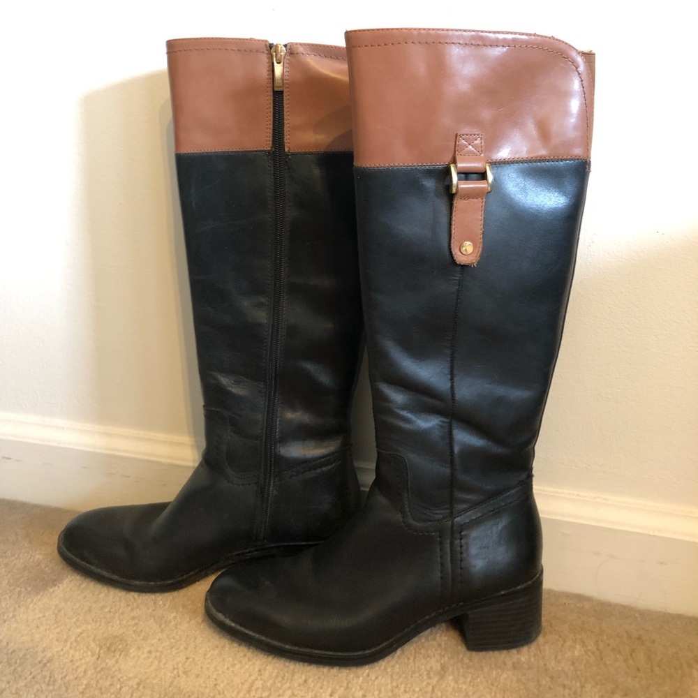 Franco Sarto block heel black brown riding boots
